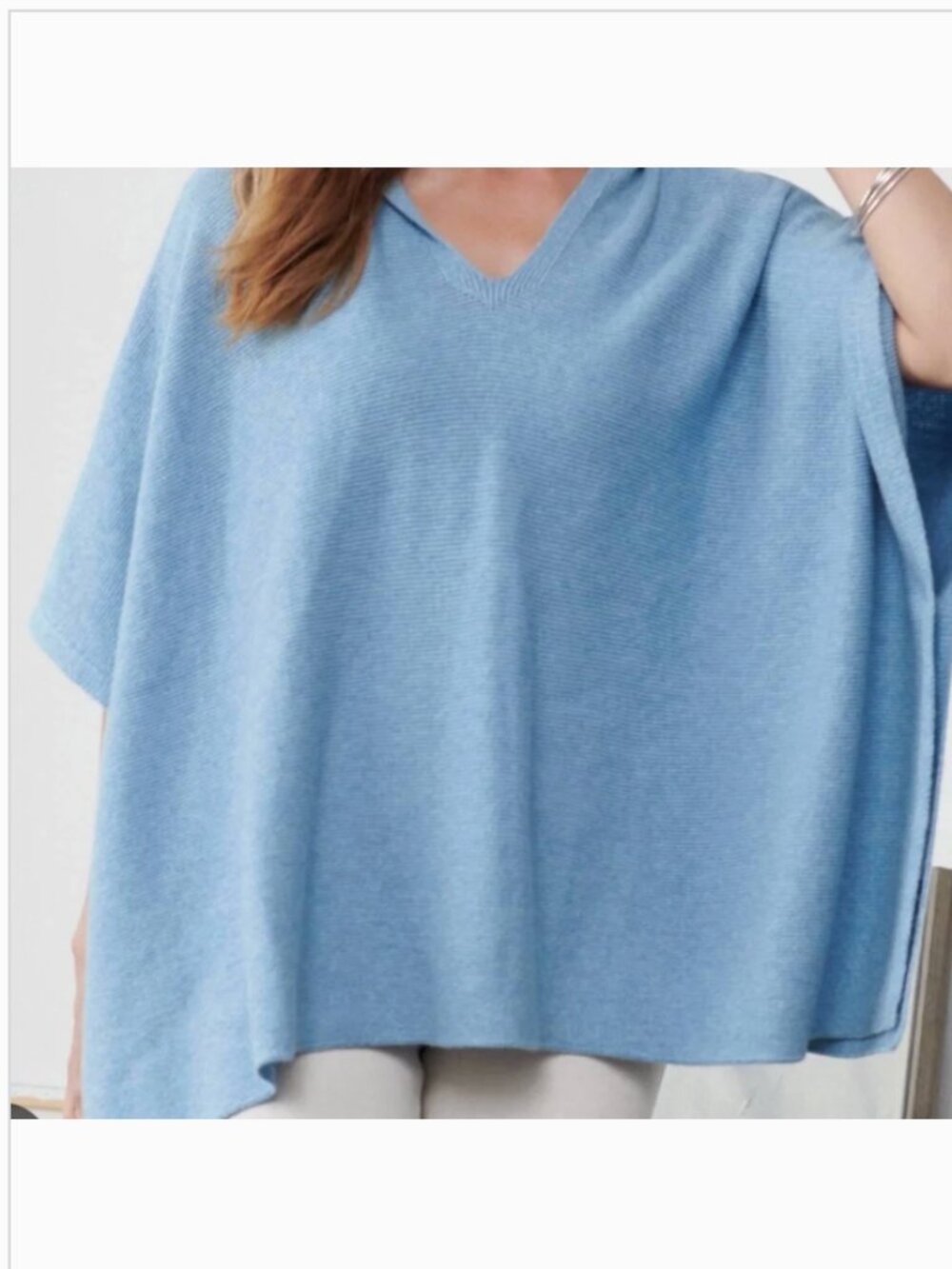 J Jill Poncho L Blue Oversized Hood Coastal Boho Cruise Resort Beach Cover Up